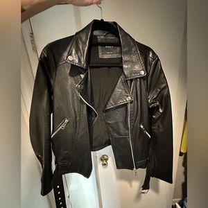 Black leather zip up jacket
